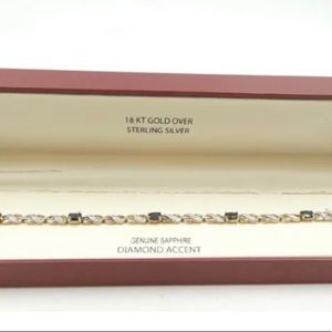 18K Gold over  Sterling Plated Diamond  & Sapphire 7.5" Bracelet 7.78g